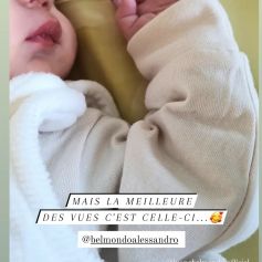 Méliné Ristiguian présente son premier enfant, un garçon, fruit de son amour pour Alessandro Belmondo, petit-fils de Jean-Paul Belmondo. Photo publiée sur Instagram le 11 avril 2022.