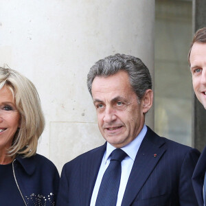 Brigitte Macron, Nicolas Sarkozy, Emmanuel Macron - Le président de la République française a reçu les membres de la délégation française de Paris2024 ainsi que ses deux prédécesseurs au palais de l'Elysée à Paris, France, le 16 septembre 2017