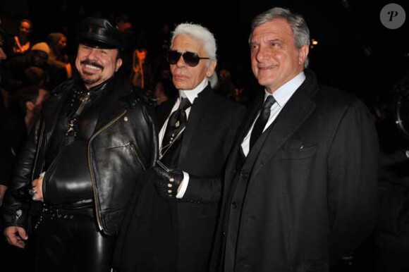 Peter Marino (le génial architecte), Karl Lagerfeld et Sidney Toledano (président de Dior couture) au défilé Dior à Paris