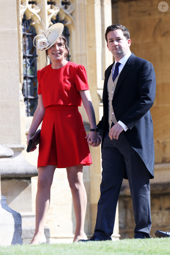Rebecca Deacon et Adam Priestley - Les invités arrivent à la chapelle St. George pour le mariage du prince Harry et de Meghan Markle au château de Windsor, Royaume Uni, le 19 mai 2018.