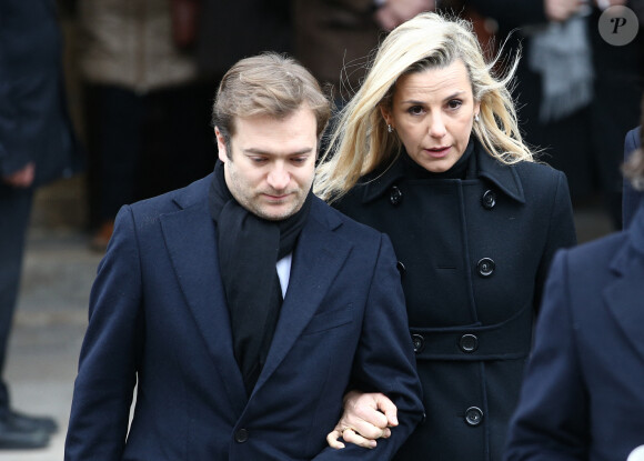 Laurence Ferrari et son mari Renaud Capuçon (qui a joué du violon pendant la cérémonie) - Sorties de la cérémonie religieuse à la mémoire de Jacques Chancel, en l'église Saint-Germain-des-Prés, à Paris, le 6 janvier 2015. 