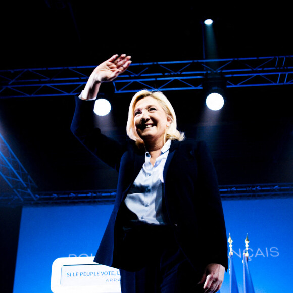 Marine Le Pen, candidate RN (Rassemblement National) en meeting à Arras le 21 avril 2022