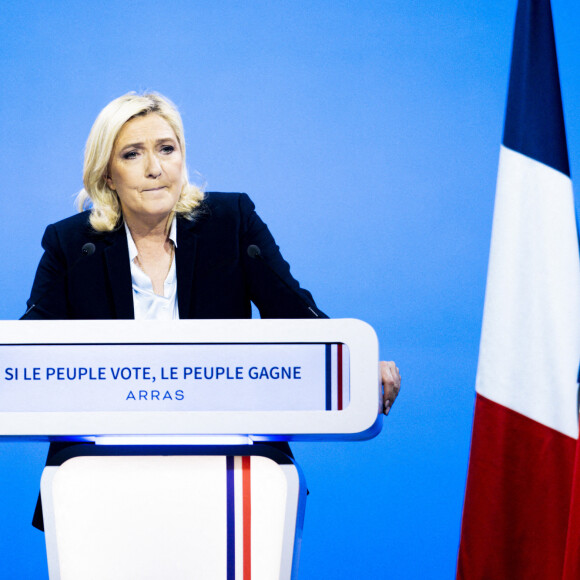 Marine Le Pen, candidate RN (Rassemblement National) en meeting à Arras le 21 avril 2022