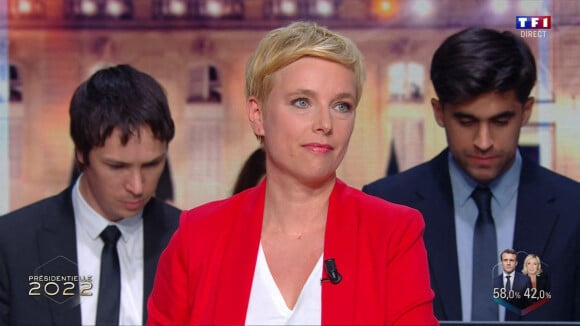 Capture d'écran - Clémentine Autain - Soirée électorale du 2e tour de l'élection présidentielle 2022 en France, le 24 avril 2022. Les premières estimations donnent le président sortant élu avec 58,5% des voix face à Marine Le Pen à 41,5.