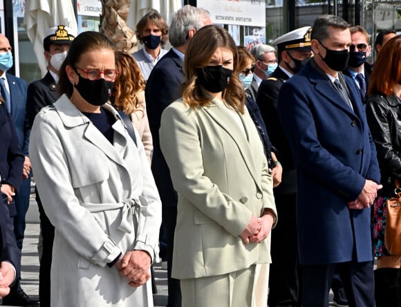 La princesse Stéphanie de Monaco, Camille Gottlieb et Jean-Raymond Gottlieb - Baptême de la navette Monaco One qui reliera les ports de Monaco et Vintimille, à Monaco, le 8 mars 2021. © Bruno Bebert/ PRM / Bestimage