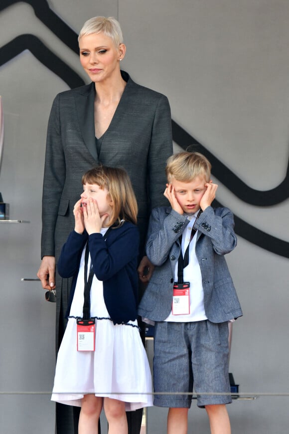 La princesse Charlene de Monaco et ses enfants, la princesse Gabriella et le prince Jacques - Remise des prix du championnat du "Monaco ePrix" à Monaco. Le 30 avril 2022 © Bruno Bebert / Bestimage