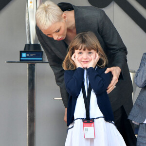 La princesse Charlene de Monaco et sa fille, la princesse Gabriella - Remise des prix du championnat du "Monaco ePrix" à Monaco. Le 30 avril 2022 © Bruno Bebert / Bestimage