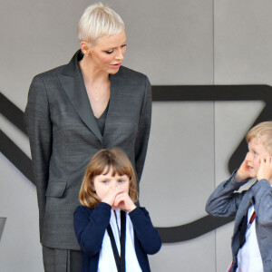 La princesse Charlene de Monaco et ses enfants, la princesse Gabriella et le prince Jacques - Remise des prix du championnat du "Monaco ePrix" à Monaco. Le 30 avril 2022 © Bruno Bebert / Bestimage