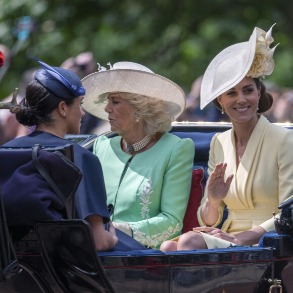 Meghan markle , duchesse de Sussex, Catherine (Kate) Middleton, duchesse de Cambridge, Camilla Parker Bowles, duchesse de Cornouailles - La parade Trooping the Colour 2019, célébrant le 93ème anniversaire de la reine Elisabeth II, au palais de Buckingham, Londres, le 8 juin 2019. 