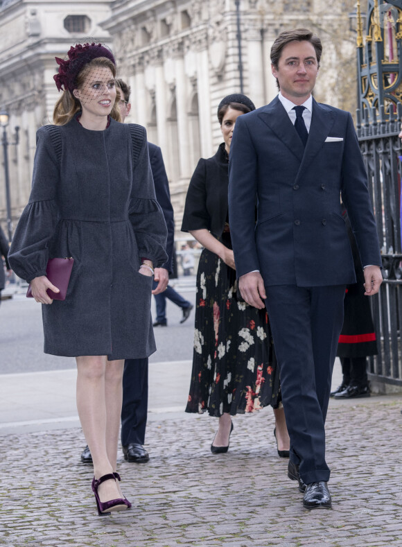 La princesse Beatrice d'York et son mari, Edoardo Mapelli Mozzi - Service d'action de grâce en hommage au prince Philip, duc d'Edimbourg, à l'abbaye de Westminster à Londres, le 29 mars 2022. Le prince Philip, duc d'Edimbourg, est décédé le 9 avril 2021. 