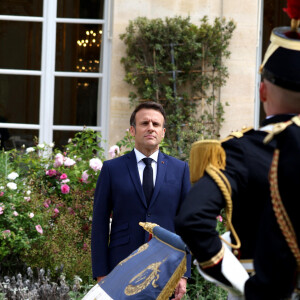 Le président de la république Emmanuel Macron - Cérémonie d'investiture du président de la République, Emmanuel Macron au Palais de l'Elysée à Paris le 7 ami 2022, suite à sa réélection le 24 avril dernier. © Dominique Jacovides/Bestimage 