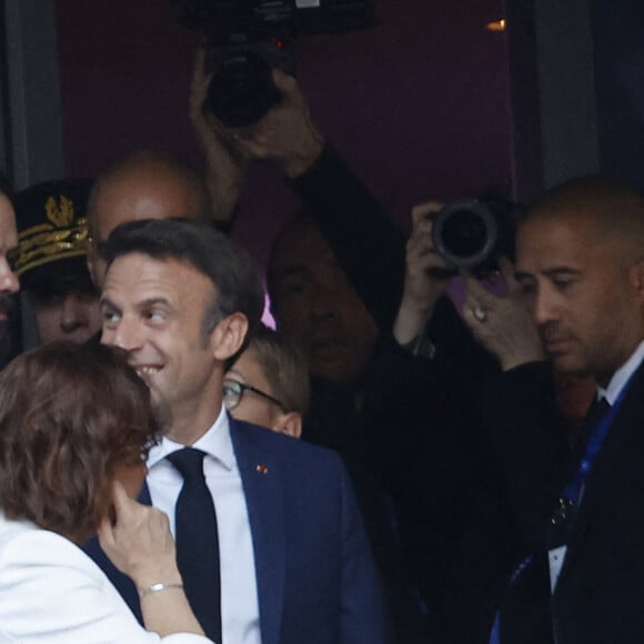 Emmanuel Macron et son frère Laurent Macron - Le président de la république lors de la finale de la Coupe de France de football entre le FC Nantes et l'OGC Nice (1-0) au stade de France à Saint-Denis le 7 mai 2022