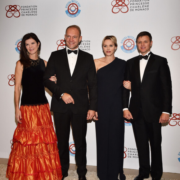 Info - Gareth Wittstock, frère de Charlène de Monaco, devient Monégasque - François Pienaar et sa femme Nerine, la princesse Charlene de Monaco et Gareth Wittstock, son frère lors du gala de la 2ème édition du "Riviera water bike challenge" au yacht club de Monaco le 14 avril 2018. © Bruno Bebert / Bestimage