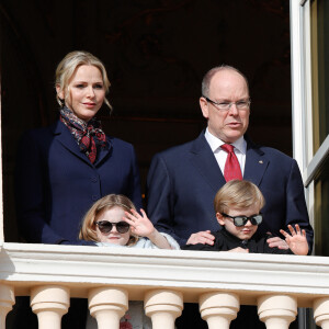 La princesse Charlène de Monaco, le prince Albert II de Monaco, la princesse Gabriella, le prince Jacques lors de la procession de Sainte Dévote à Monaco le 27 janvier 2020. © Claudia Albuquerque / Bestimage 