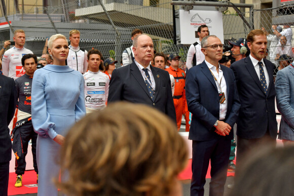 La princesse Charlene de Monaco, le prince Albert de Monaco et Andrea Casiraghi lors du Grand Prix de Monaco 2022 de F1, à Monaco, le 29 mai 2022. © Bruno Bebert/Bestimage