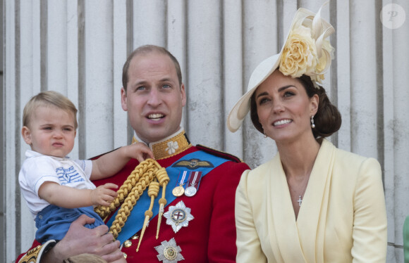 Le prince William, duc de Cambridge, et Catherine (Kate) Middleton, duchesse de Cambridge, le prince Louis de Cambridge - La famille royale au balcon du palais de Buckingham lors de la parade Trooping the Colour 2019, célébrant le 93ème anniversaire de la reine Elisabeth II, Londres, le 8 juin 2019. 