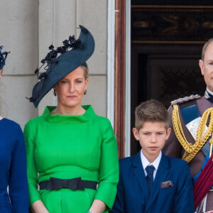 Sophie Rhys-Jones, comtesse de Wessex, Louise Mountbatten-Windsor (Lady Louise Windsor), le prince Andrew, duc d'York, James Mountbatten-Windsor- La famille royale au balcon du palais de Buckingham lors de la parade Trooping the Colour 2019, célébrant le 93ème anniversaire de la reine Elisabeth II, Londres, le 8 juin 2019. 