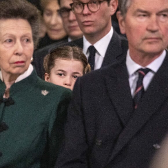 La princesse Anne La princesse Charlotte de Cambridge - Service d'action de grâce en hommage au prince Philip, duc d'Edimbourg, à l'abbaye de Westminster à Londres, le 29 mars 2022. Le prince Philip, duc d'Edimbourg, est décédé Le 9 avril 2021. Première sortie publique de la souveraine après des ennuis de santé. 