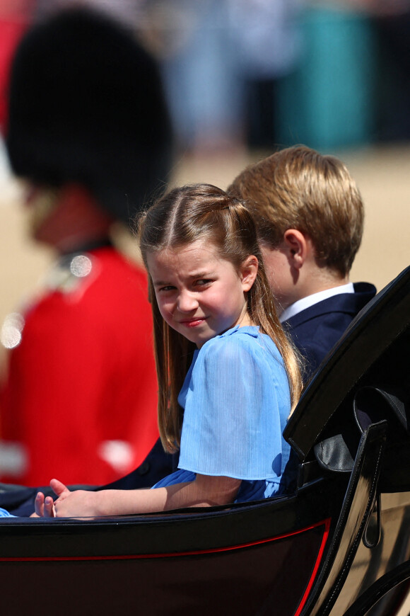 La princesse Charlotte de Cambridge - Les membres de la famille royale lors de la parade militaire "Trooping the Colour" dans le cadre de la célébration du jubilé de platine (70 ans de règne) de la reine Elizabeth II à Londres, le 2 juin 2022. 