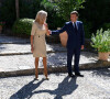 Le Président Emmanuel Macron et sa femme Brigitte Macron - Le président français Emmanuel Macron accueille la chancelière allemande Angela Merkel au Fort de Brégançon, à Bormes-les-Mimosas, dans le sud-est de la France, le 20 août 2020