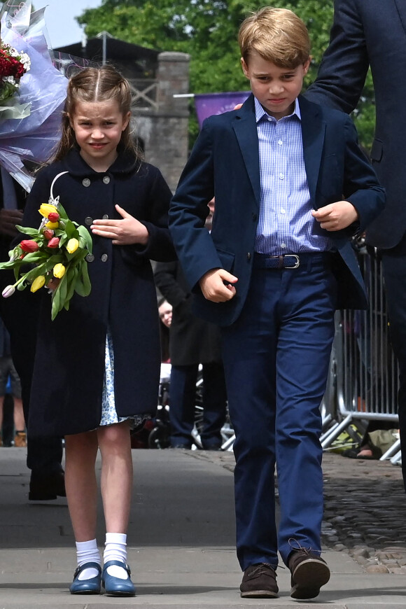 Le prince George et la princesse Charlotte - Visite du château de Cardiff à l'occasion du jubilé de platine de la reine d'Angleterre, le 4 juin 2022.