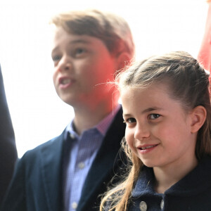 Le prince George de Cambridge et la princesse Charlotte de Cambridge - Visite du château de Cardiff à l'occasion du jubilé de platine de la reine d'Angleterre, le 4 juin 2022.