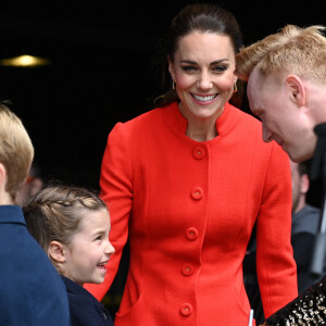 Kate Middleton, le prince George et la princesse Charlotte - Visite du château de Cardiff à l'occasion du jubilé de platine de la reine d'Angleterre, le 4 juin 2022.