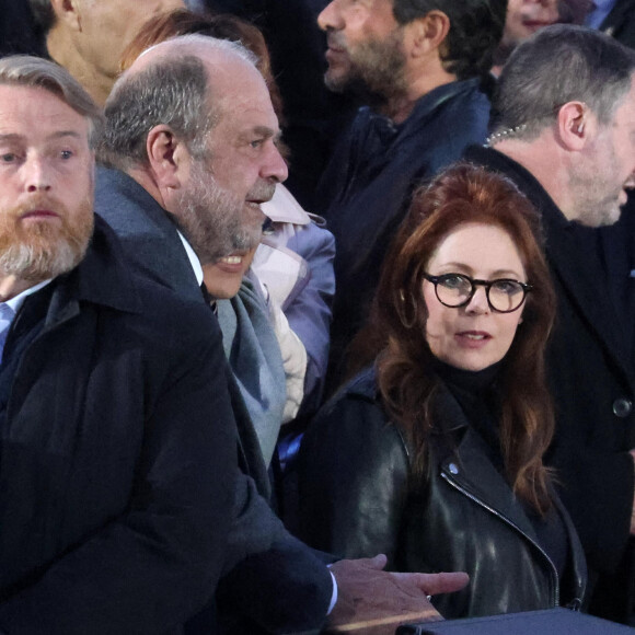 Eric Dupond-Moretti et Isabelle Boulay - Le président Emmanuel Macron prononce un discours au Champ de Mars le soir de sa victoire à l'élection présidentielle le 24 avril 2022. © Dominique Jacovides / Bestimage 