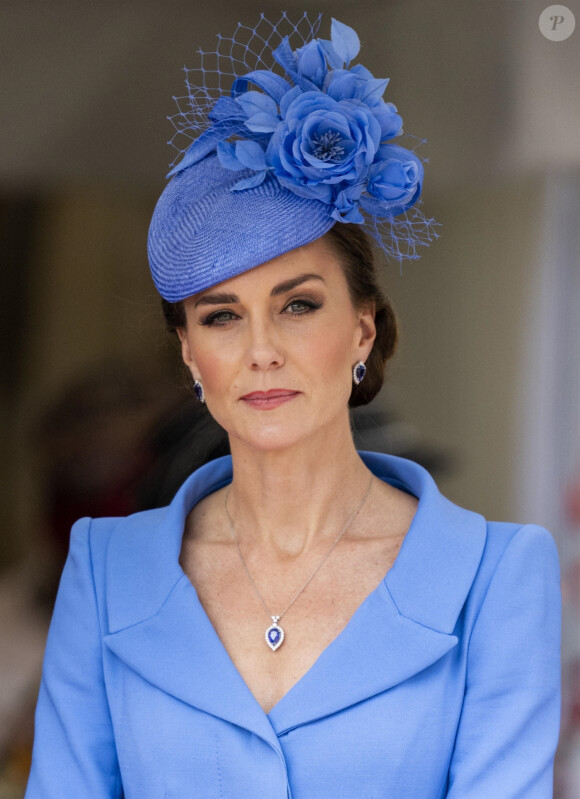 Catherine (Kate) Middleton, duchesse de Cambridge, lors de la cérémonie de l'ordre de la Jarretière à la chapelle Saint-Georges du château de Windsor. Londres, la 13 juin 2022. 