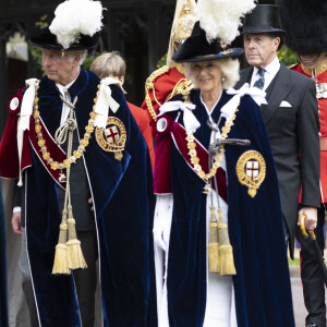 Le prince Charles, prince de Galles, et Camilla Parker Bowles, duchesse de Cornouailles, lors de la cérémonie de l'ordre de la Jarretière à la chapelle Saint-Georges du château de Windsor. Londres, la 13 juin 2022. 