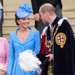 Sophie Rhys-Jones, comtesse de Wessex, le prince William, duc de Cambridge, et Catherine (Kate) Middleton, duchesse de Cambridge,lors du service annuel de l'Ordre de la jarretière à la chapelle Saint-Georges du château de Windsor, Royaume Uni, le 13 juin 2022. 