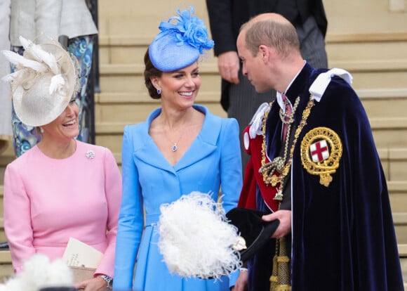 Sophie Rhys-Jones, comtesse de Wessex, le prince William, duc de Cambridge, et Catherine (Kate) Middleton, duchesse de Cambridge,lors du service annuel de l'Ordre de la jarretière à la chapelle Saint-Georges du château de Windsor, Royaume Uni, le 13 juin 2022. 