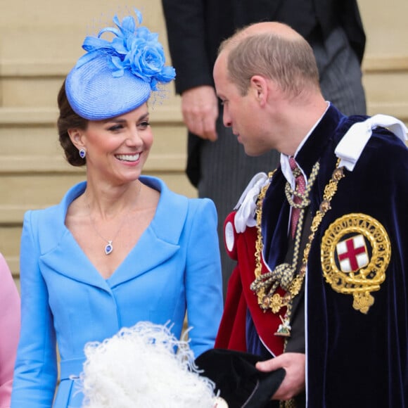 Sophie Rhys-Jones, comtesse de Wessex, le prince William, duc de Cambridge, et Catherine (Kate) Middleton, duchesse de Cambridge,lors du service annuel de l'Ordre de la jarretière à la chapelle Saint-Georges du château de Windsor, Royaume Uni, le 13 juin 2022. 