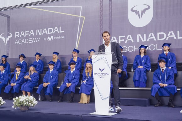 Rafael Nadal et Ricky Rubio participent à la remise des diplômes de l'académie internationale Rafa Nadal à Manacor (Majorque), le 8 juin 2022.