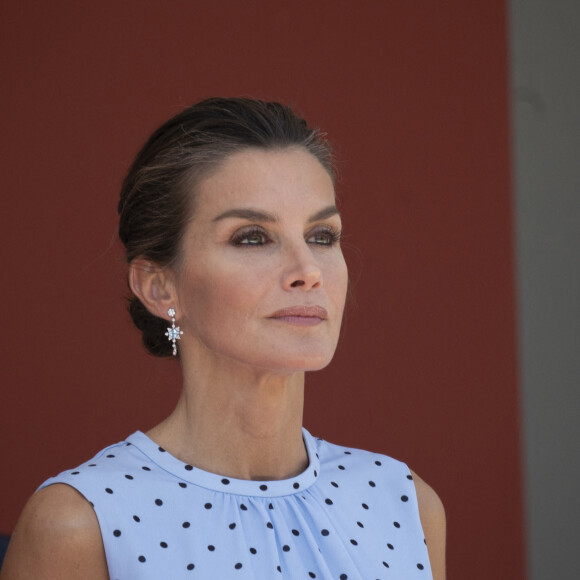 Le roi Felipe VI et la reine Letizia d'Espagne, assistent au défilé militaire clôturant la Journée des Forces armées espagnoles à Huesca, le 28 mai 2022. 