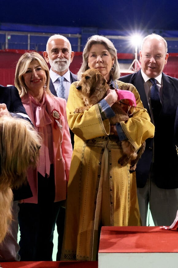 Exclusif - La princesse Caroline de Hanovre, le prince Albert II de Monaco durant l'exposition Canine Internationale de Monaco sous le chapiteau Fontvieille, le 8 mai 2022.
