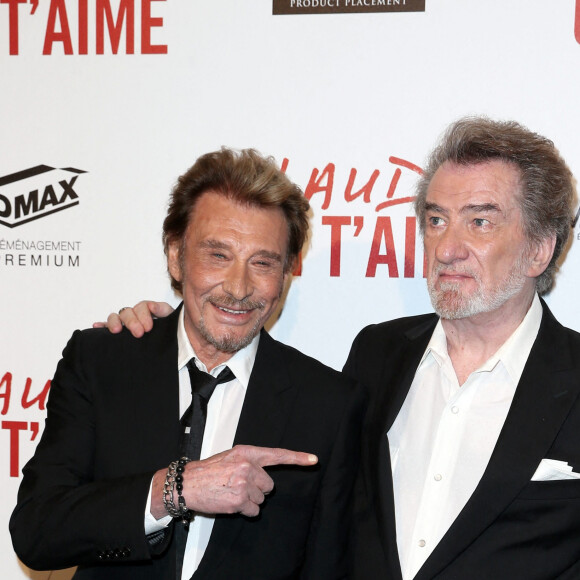 Johnny Hallyday et Eddy Mitchell - Avant-première de 'Salaud on t'aime' à l'UGC Normandie sur les Champs-Elysées à Paris le 31 mars 2014.