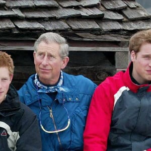 Le prince Harry, duc de Sussex, le prince William, duc de Cambridge, Le prince Charles, prince de Galles en 2005. 