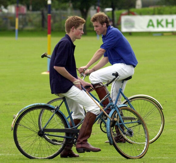 Le prince William, duc de Cambridge, Le prince Harry, duc de Sussex, adolescents le 13/7/2002 .