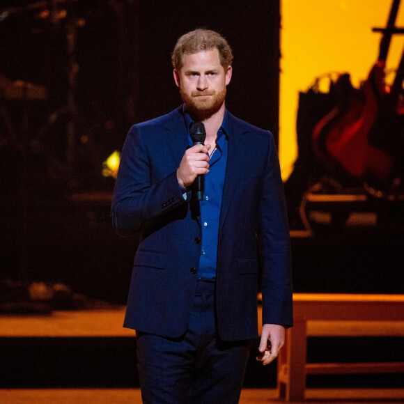 Le prince Harry, duc de Sussex, lors de la cérémonie de clôture des Invictus Games 2020 à La Haye, Pays-Bas, le 22 avril 2022. 