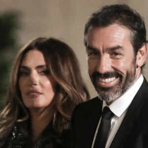L'ancien joueur de football français Robert Pires et sa femme Jessica - Dîner au Palais de l'Elysée en l'honneur des 50 ans du Variétés Club de France, à Paris, le 14 octobre 2021. © Stéphane Lemouton / Bestimage