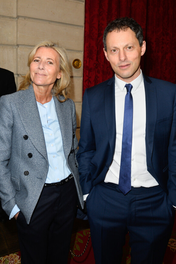 Claire Chazal et Marc-Olivier Fogiel lors de l'élévation de L. Renaud au rang de grand-croix de l'ordre national du Mérite, au Palais de l'Elysée à Paris, le 23 mars 2017. © Guirec Coadic/Bestimage