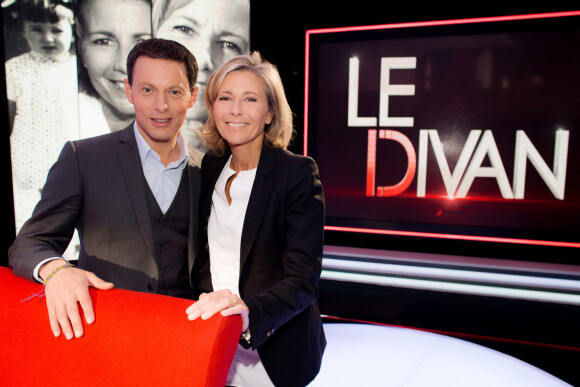 Exclusif - Enregistrement de l'émission "Le Divan" présentée par Marc-Olivier Fogiel avec Claire Chazal en invitée, le 23 mai 2015. Elle sera diffusée le 23 juin 2015, sur France 3.