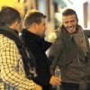 David Beckham et des amis à la sortie d'un restaurant à Milan
