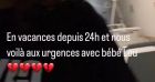 Nawell Madani aux urgence avec sa fille, en story Instagram.