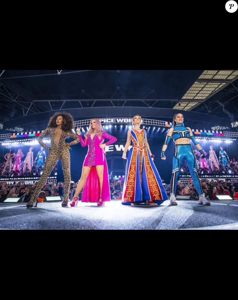 Emma Bunton, Mel B (Melanie Brown), Melanie C (Melanie Chisholm), Geri Horner (Geri Halliwell) - Les Spice Girls lors de leur dernier concert dans le cadre de leur tournée Spice World UK au stade de Wembley à Londres, Royaume Uni, le 16 juin 2019.