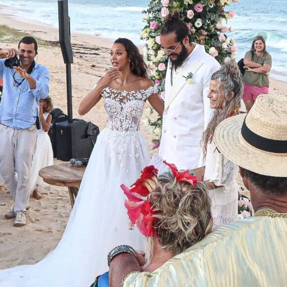 Exclusif - Joakim Noah, Lais Ribeiro, Yannick Noah, Cecilia Rodhe - Joakim Noah et Lais Ribeiro se sont mariés devant leurs amis et leur famille sur la plage de Trancoso au Brésil le 13 juillet 2022.