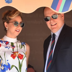 Jazmin Grace Grimaldi et son père le prince Albert II de Monaco en tribune lors du Rolex Monte-Carlo Masters 2018 à Roquebrune Cap Martin le 19 avril 2018. © Bruno Bebert / Bestimage 