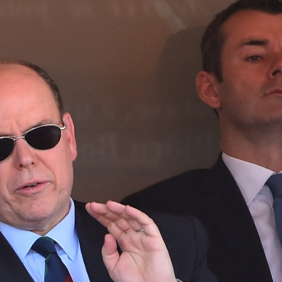 Le prince Albert II de Monaco et sa fille Jazmin Grace Grimaldi au Rolex Monte Carlo Masters 2018, au Monte Carlo Country Club à Roquebrune Cap Martin le 19 avril 2018. © Bruno Bebert / Bestimage 