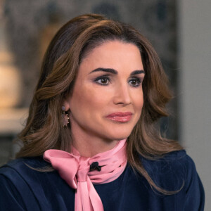 La reine Rania de Jordanie lors d'une interview sur la crise du climat à Amman. 